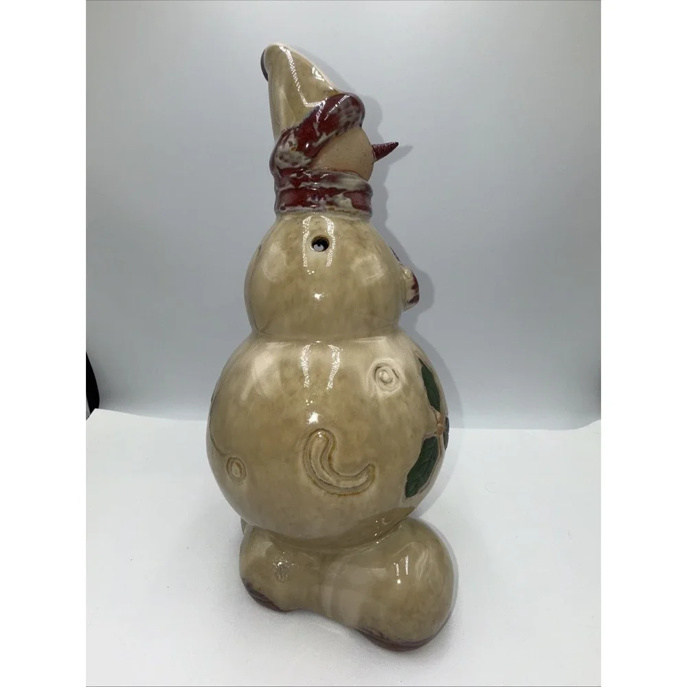 Ceramic‎ Pottery Snowman beige & Red  Glazed 12